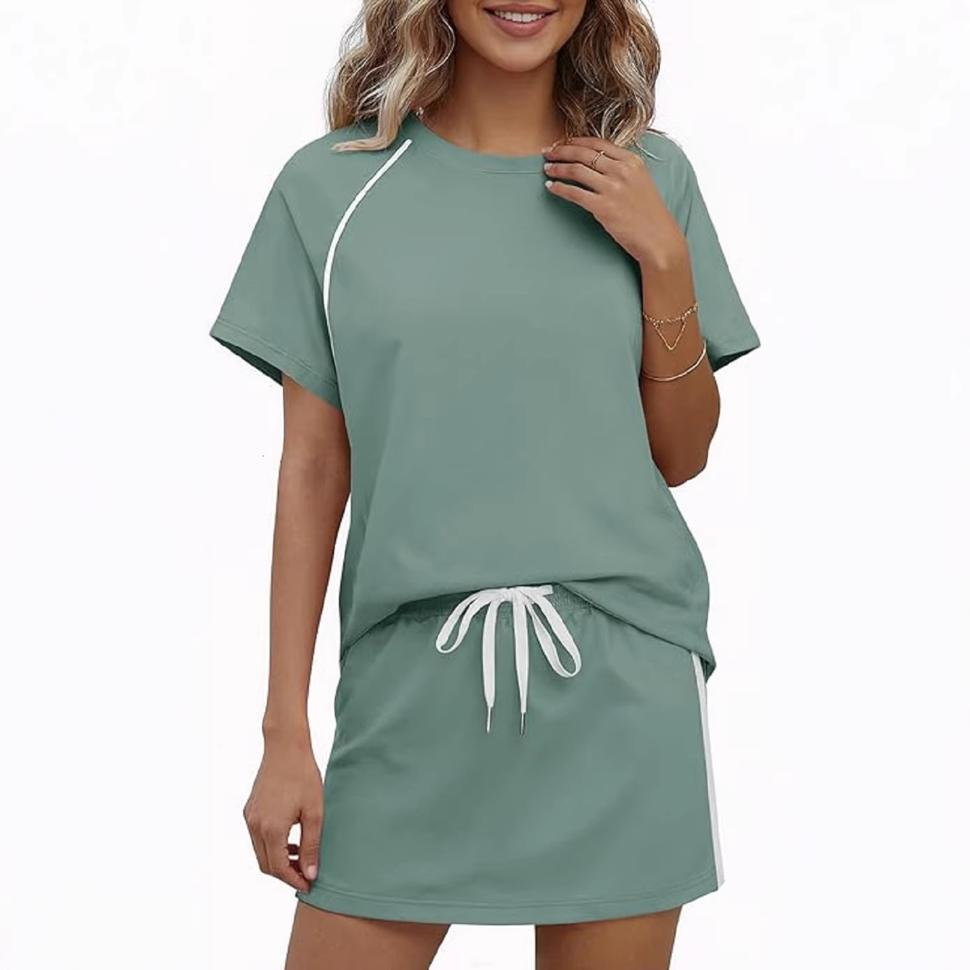 2026 European And American Spring/summer New Designer Luxury Brand Breathable Round Neck Short Sleeved Drawstring Sports Casual Fashion Two-piece Shor