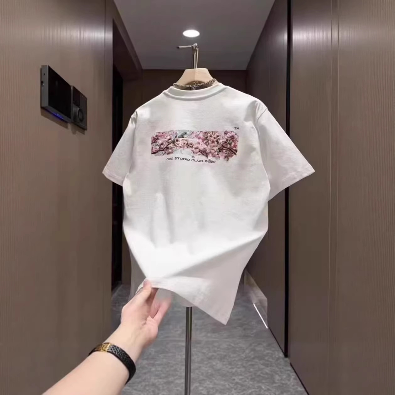 Luxury Designer 2026 New Men's Cherry Blossom Letter Print T-shirt Summer Casual Sport Fashion Outdoor Versatile Streetwear Cotton Short Sleeve