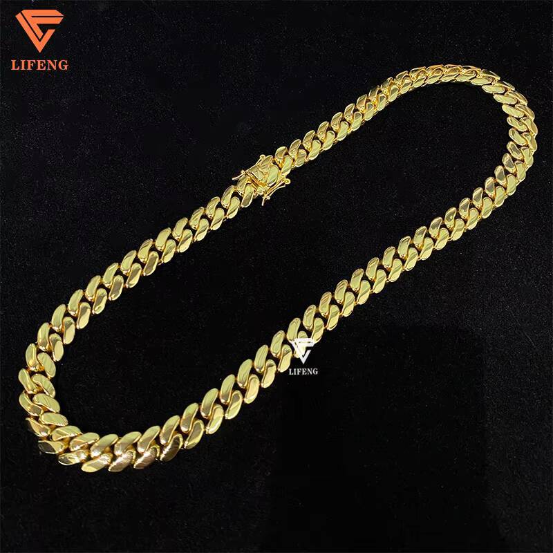 18k Gold Plated Cuban Chains Plain Necklace 14MM Custom Rapper Men Hip Hop Cuban Link Chain