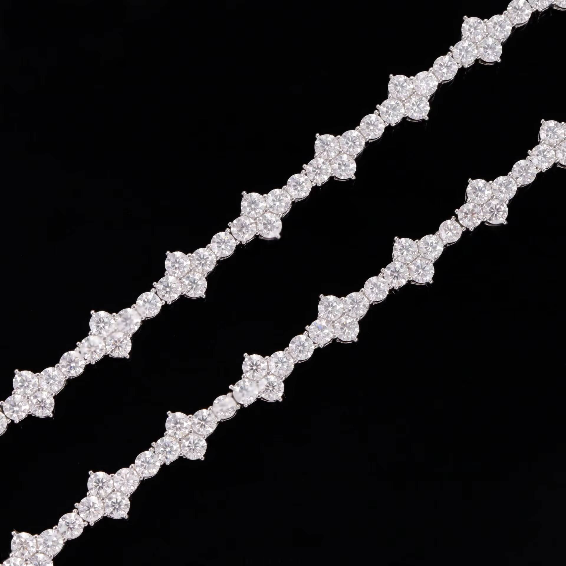Fashion Hip Hop Jewelry 20mm Rose Gold 925 Sterling Silver Colored Moissanite Diamond Four Leaf Clover Infinity Link Bracelet