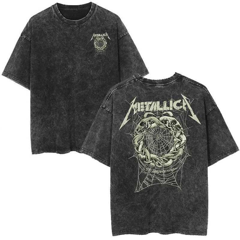 Rock Bands Vintage Washed Short SLeeved Round Neck Y2k Tshirt Men Clothing New in Top Tees Mens T-Shirt Camisetas T260410