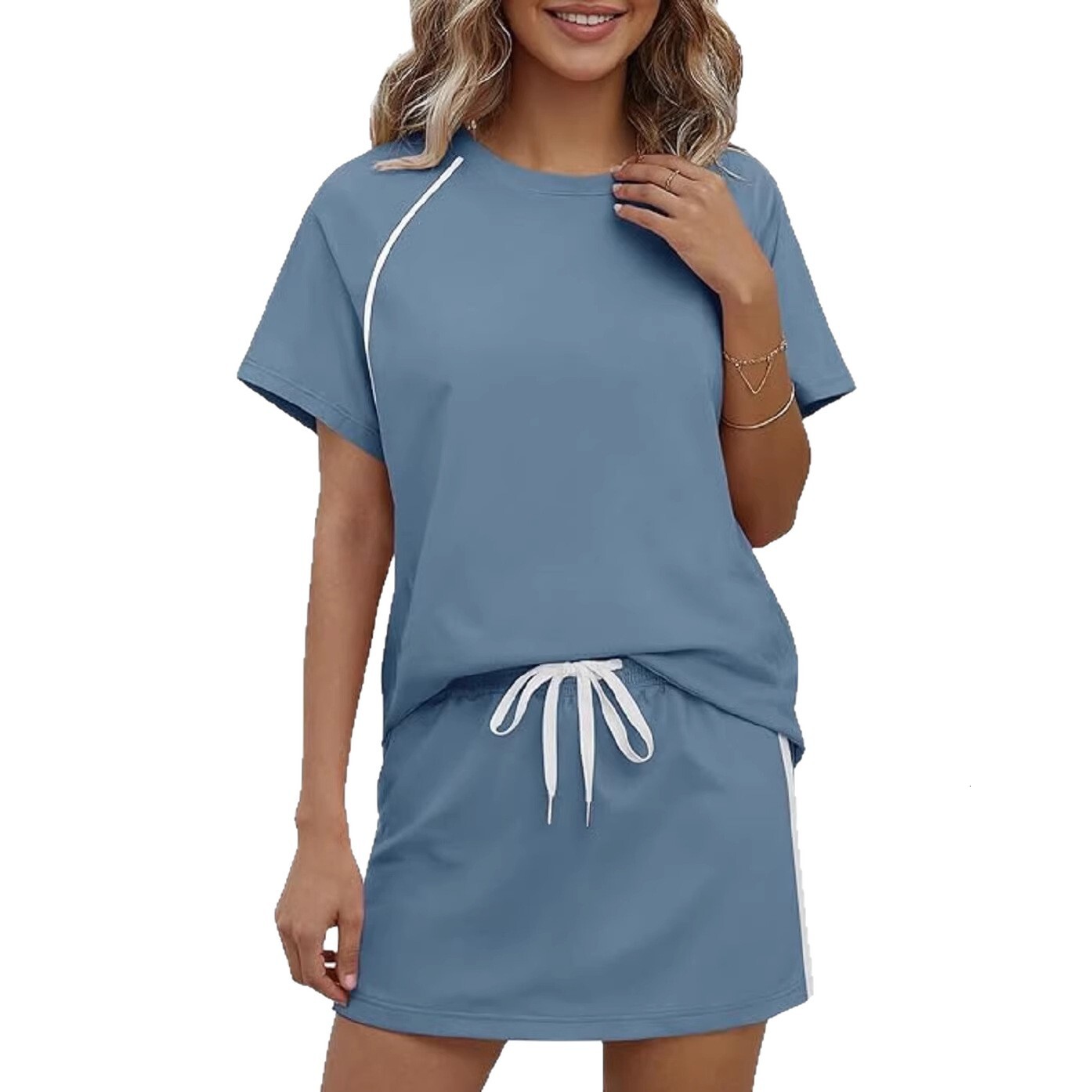 2026 European And American Spring/summer New Designer Luxury Brand Breathable Round Neck Short Sleeved Drawstring Sports Casual Fashion Two-piece Shor