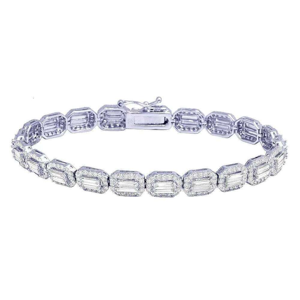 Elegant Luxurious Baguette and Round Moissanite Gold Plated Sterling Silver Hip Hop Bracelet for Men VVS1-VVS2 Clarity
