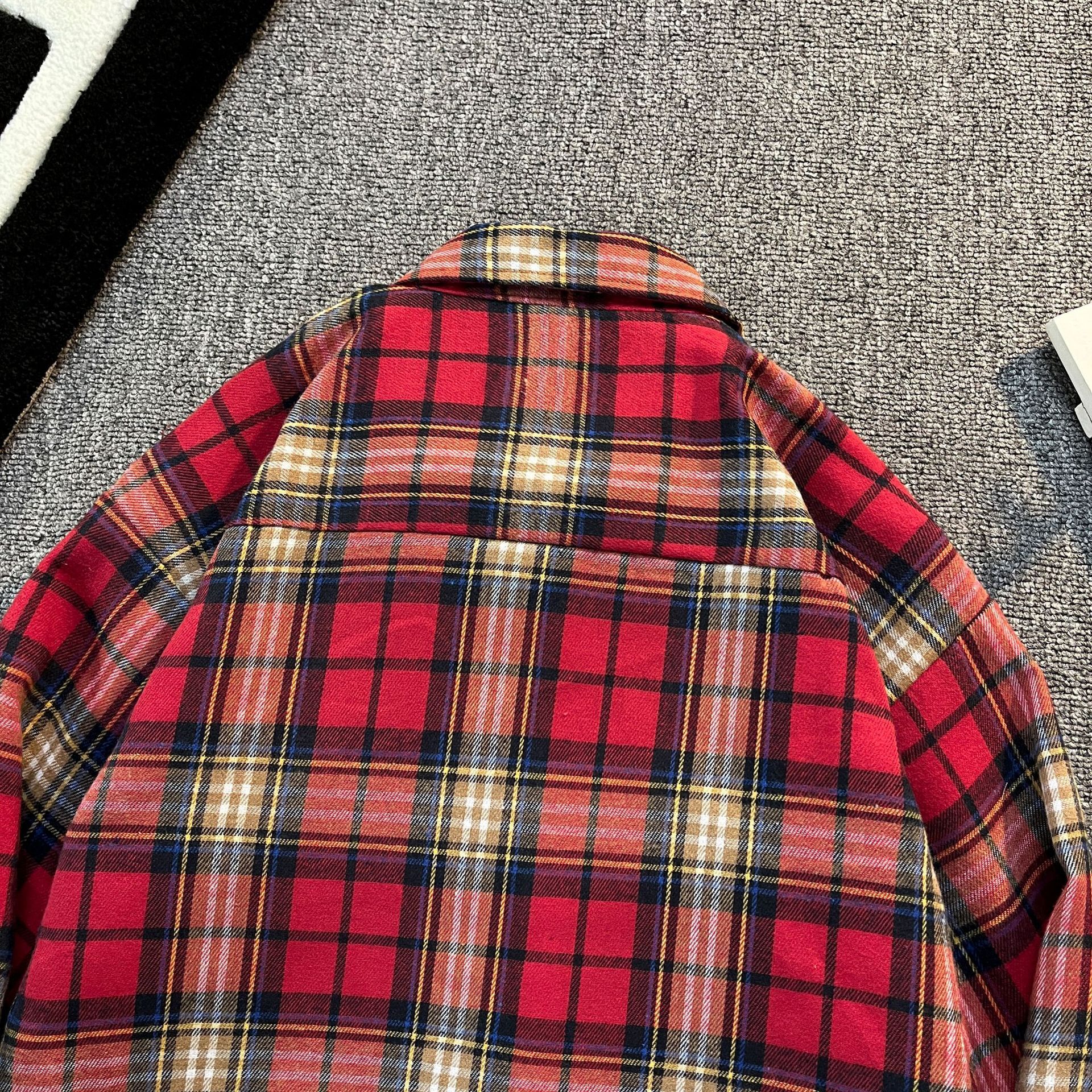 American Classic Retro Luxury Style Red Checkered Spring/summer Couple Long Sleeved Shirt M-8XL High Street Designer Shirt Men's Outdoor Casual J