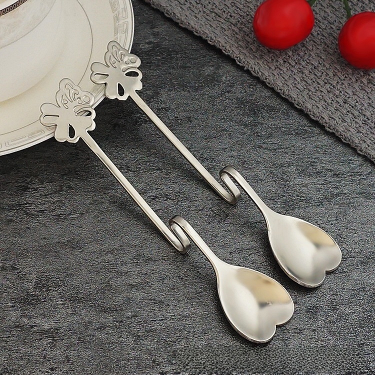 Spoon 304 Stainless Steel Creative Heart Shaped Hanging Korean Style Dessert Stirring Spoon 2pcs
