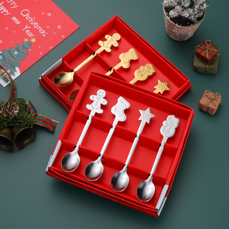 Spoon Gift Box Cutlery Set Creative Cartoon Stainless Steel Coffee Stirring Dessert Spoon For Christmas