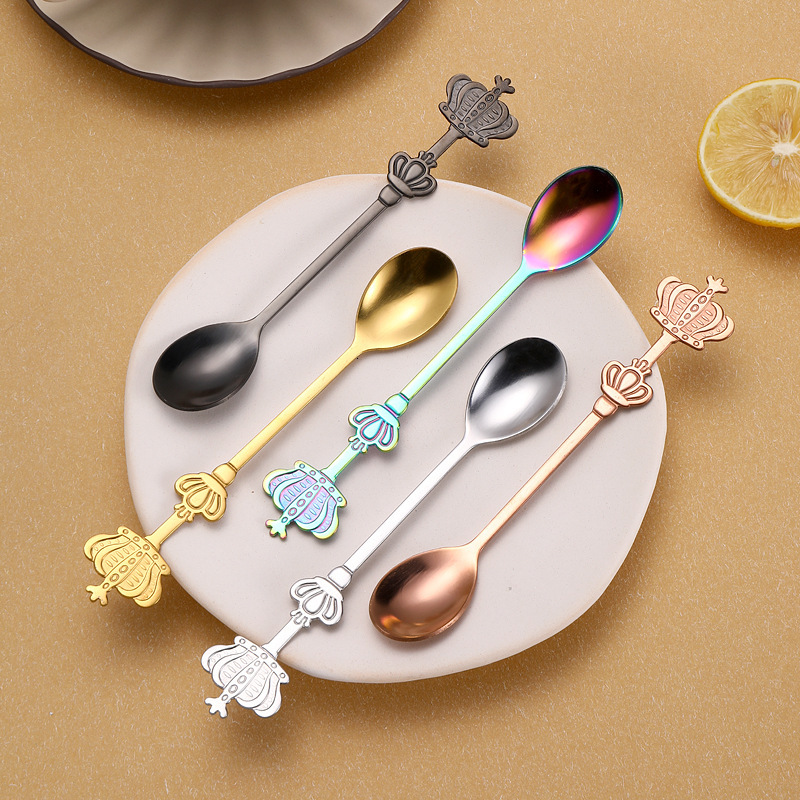 Spoon Creative Double Crown Stainless Steel High Value Souvenir Coffee Spoon Titanium Plated Light Luxury Palace Style Soup Spoon