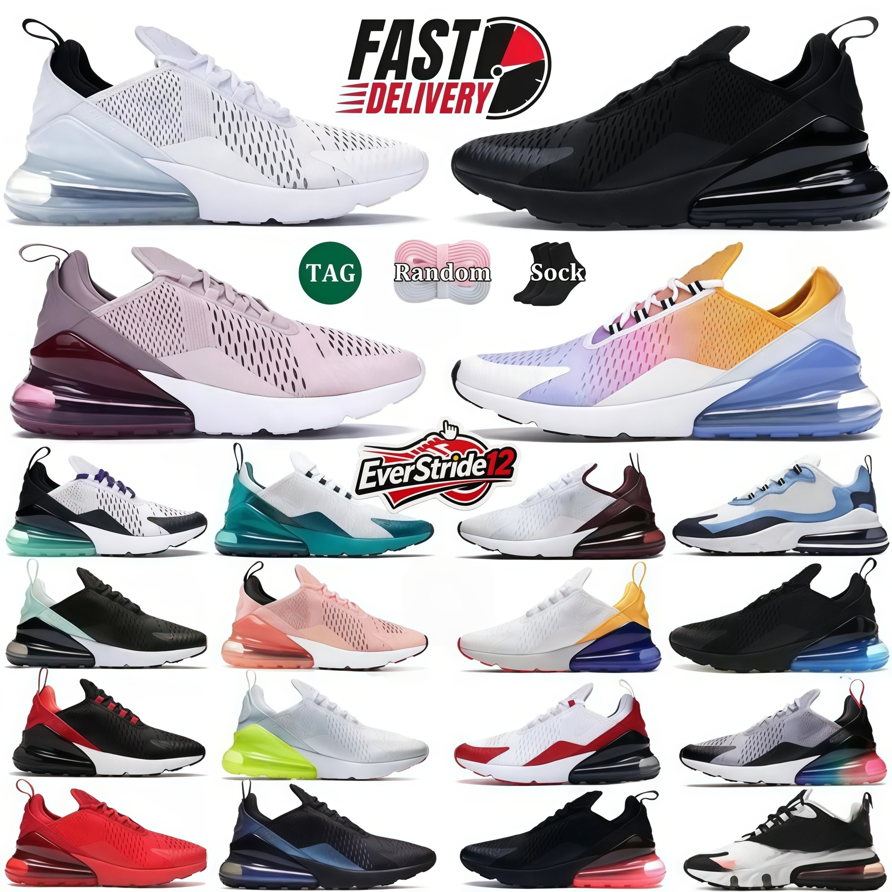 270 running shoes 270s sneakers for men women triple black white blue university red hyper pink mens trainers sports runner men womens Outdoor Sports shoes 36-45