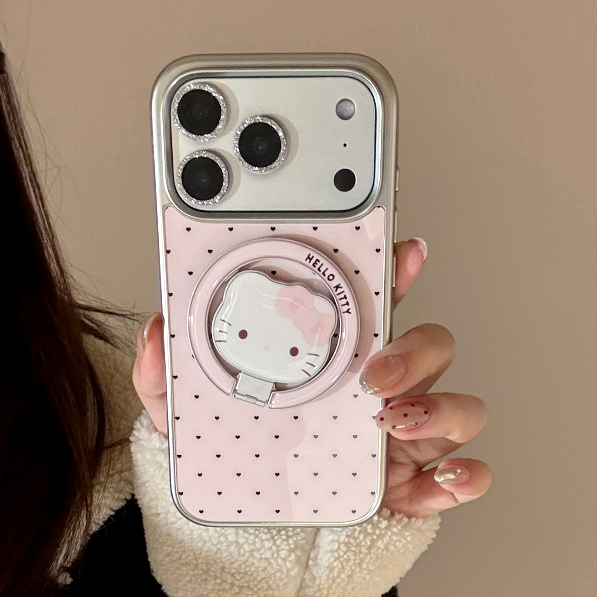 Cute Hello Kitty Magnetic Phone Case for iPhone 17 Pro Max, Pink Electroplated Cover for iPhone 16 15 13