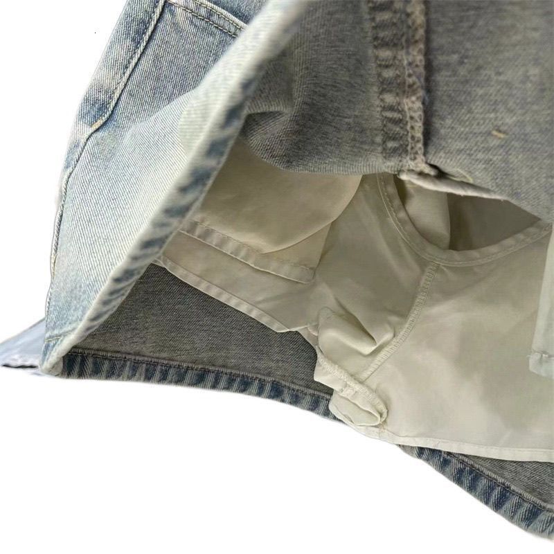 Luxury Brand Washed Lapel Design Denim Skirt Women Niche Rhinestone Embroidery Light Blue Letter Print High Waist Mini A Line Short Skirt Y2K Spice Gi