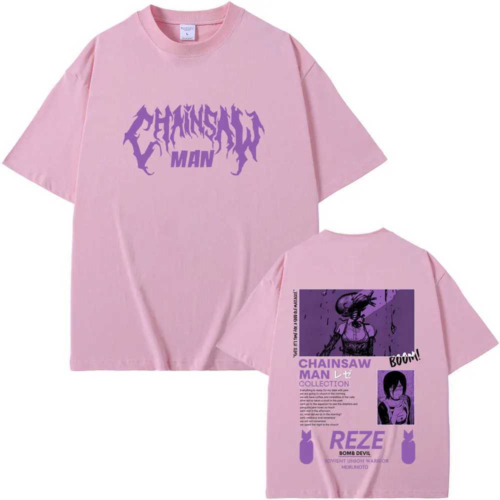 Anime Chainsaw Man Reze Double Sided Graphic T-shirts Men Women Fashion Casual Soft Cotton T Shirt Tops Unisex Manga Lovers Gift T260410