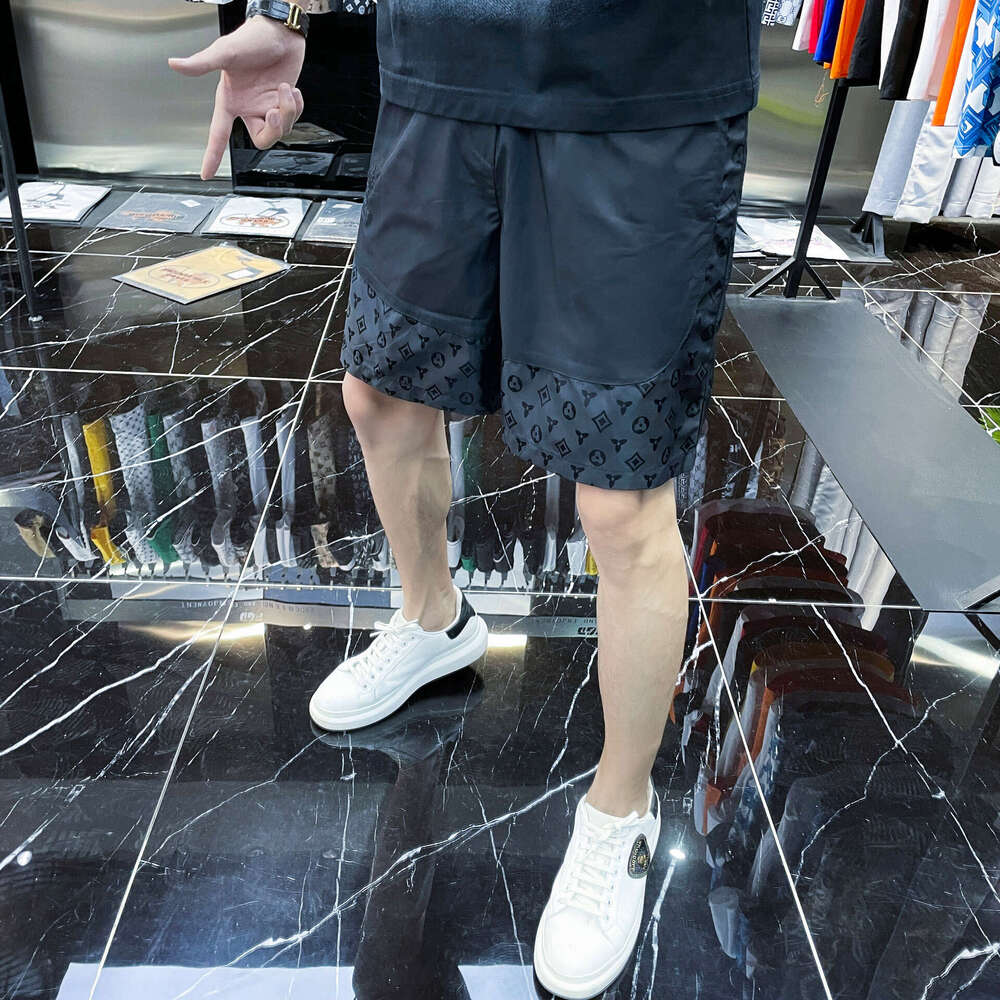European High-End Spliced Ice Silk Beach Shorts, 2026 Summer Men's Trendy Cool Casual Shorts