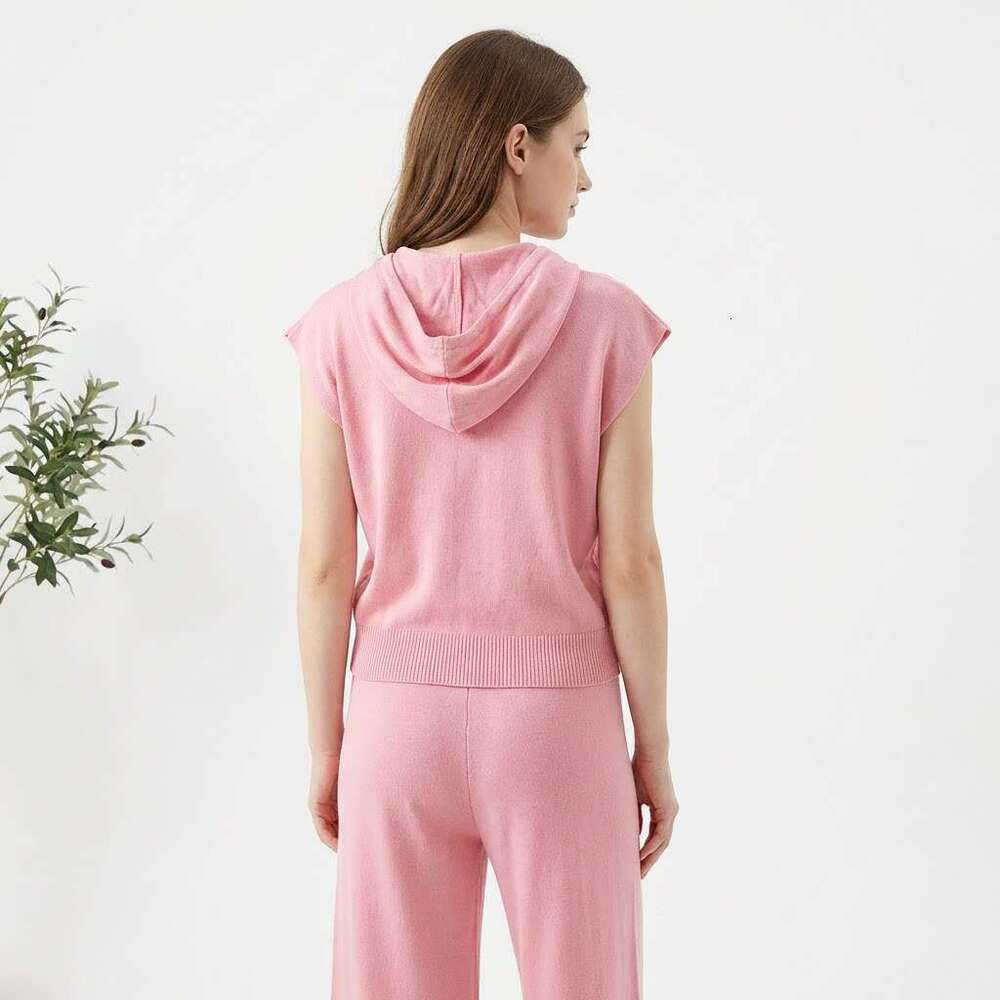 2026 k30 Summer New Designer Solid Color Hooded Sleeveless Tank Top Fashion Set Loose Casual Knitted Women's Set