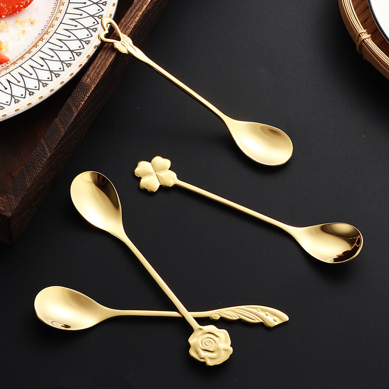 304 Stainless Steel Creative Coffee Four-Leaf Clover Cherry Blossom Stirring Dessert Small Spoon