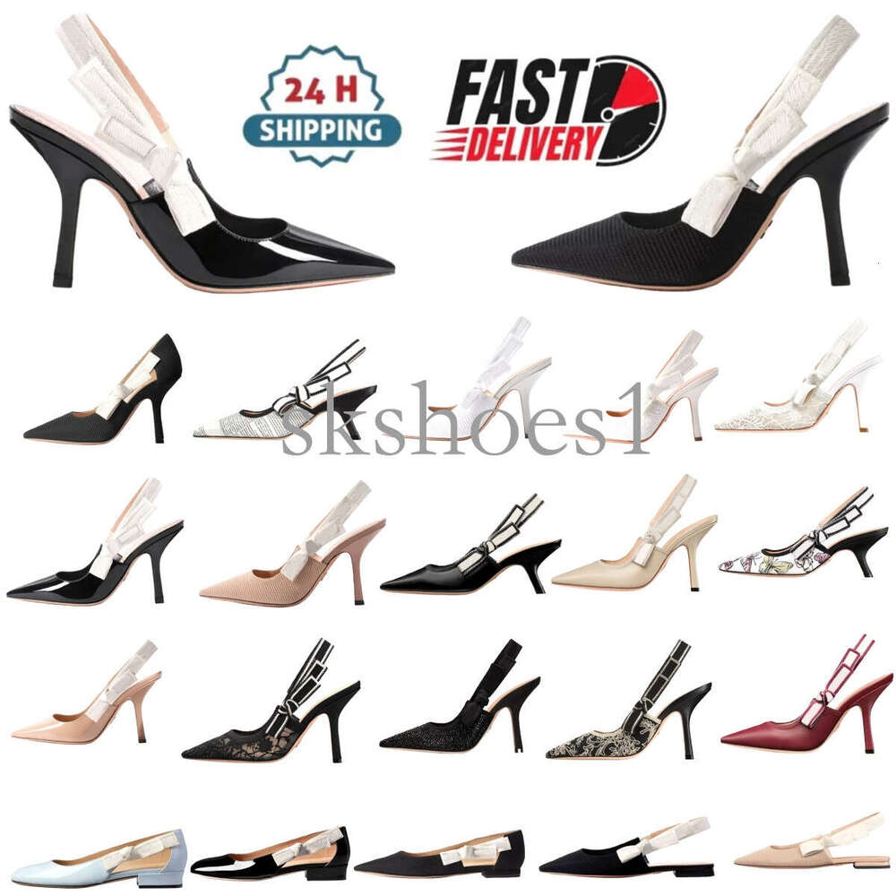 Women 2026 Summer D Lace Embroidered Sandals Kitten Heels 7.5cm 9.5cm Autumn New Hollow Pointed Toe Letter Bowknot Cat Heel Black Nude High Heels With dustbag 35-42