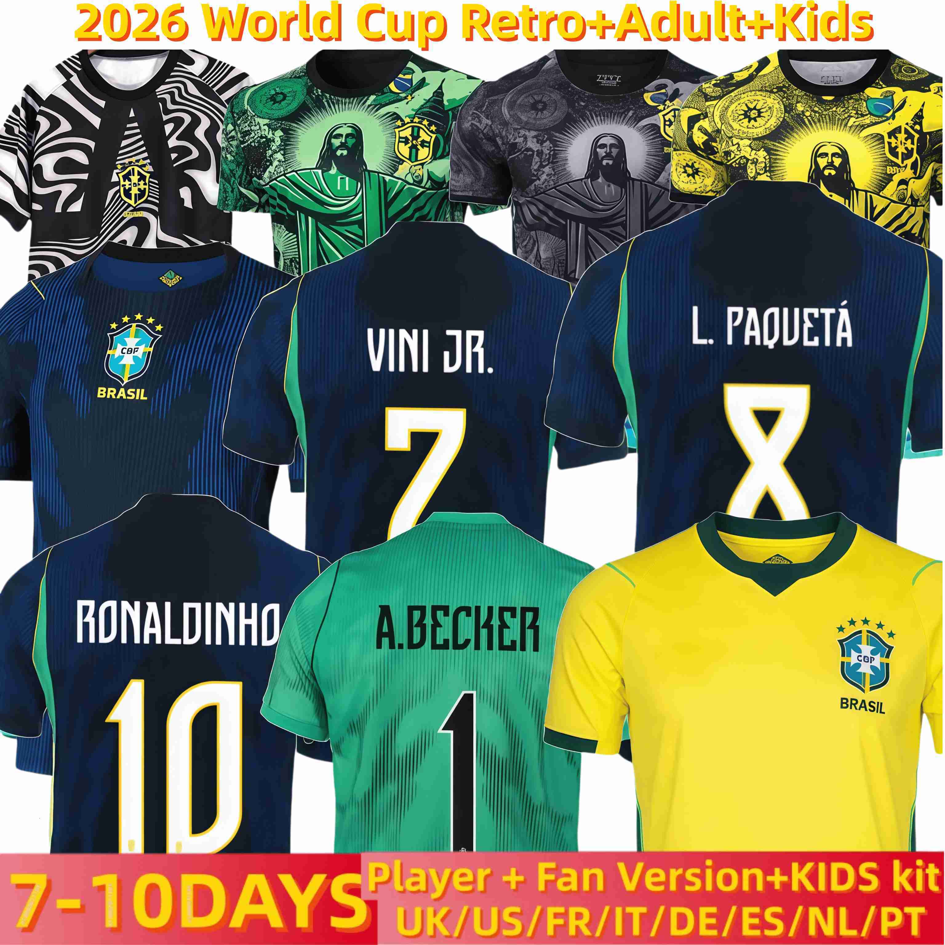 26 27 Brasil soccer jerseys Ronaldinho 2002 2004 camisa de futebol 2010 classic BraziLS 1994 1997 1998 RIVALDO ADRIANO 2006 kids Adult short long sleeves Retro