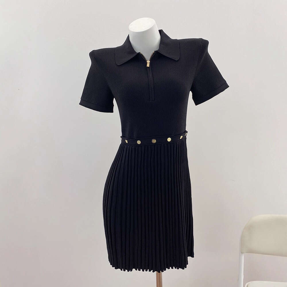 k30 2026 Spring French Designer Women's Elegant Slim Black Polo Collar Dress Short Skirt