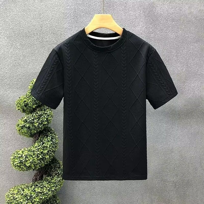 Luxury Designer 2026 New Men's Argyle Jacquard T-shirt Summer Casual Outdoor Fashion Breathable All-match High-end Tops