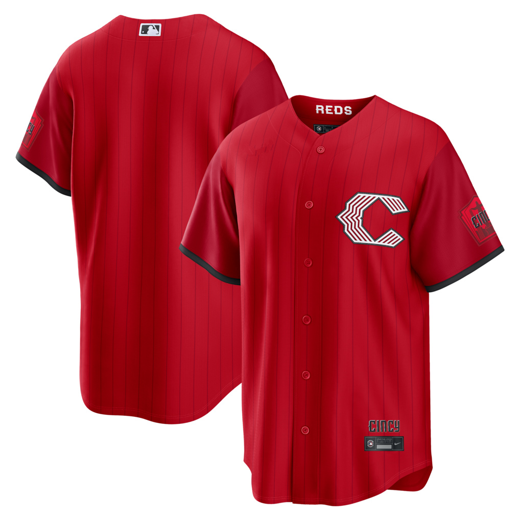 44 Elly De La Cruz 9 Matt McLain 21 Hunter Greene 30 Ken Griffey Jr. 7 Spencer Steer Reds Men 2026 City Connect baseball jersey