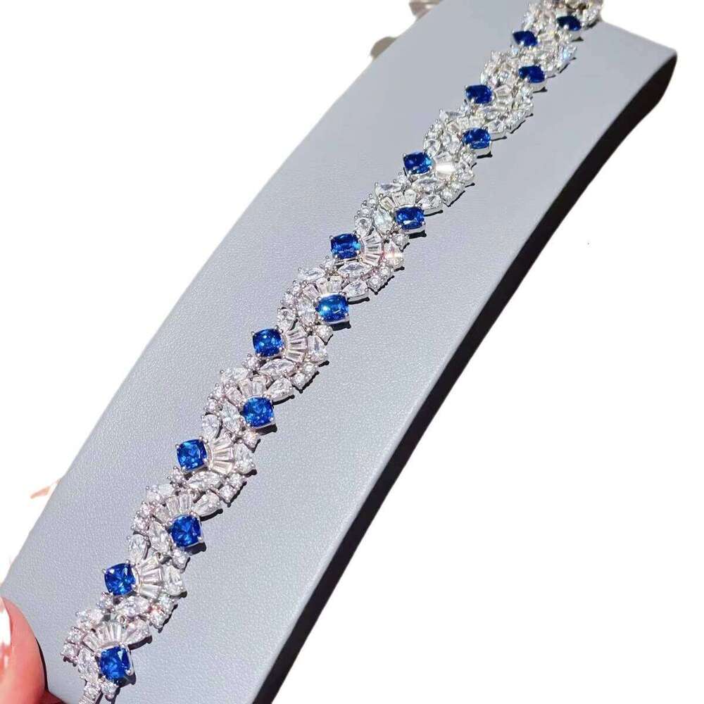 Factory Wholesale Export 925 Silver Rhodium Plated Cultivation Royal Blue Treasure Garden Full Diamond Luxury Inlaid Bracelet
