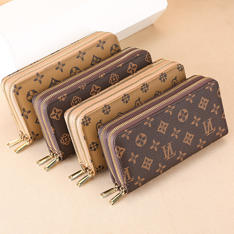LORDLY KNACK Vintage Monogram Print Double Zip Long Wallet, Gold Hardware Wrist Strap Clutch Purse, 2026 Trendy Women's Luxury Phone Wallet - view 3