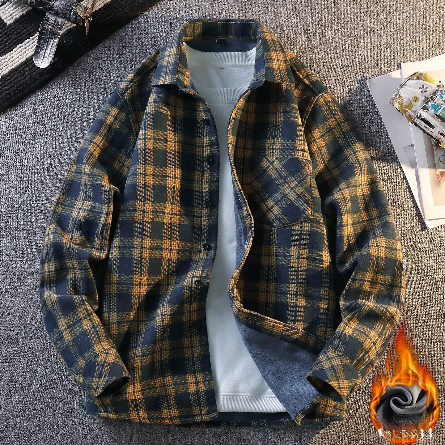 High End Luxury Plaid Long Sleeved Wool Lining Spring And Autumn Men's Shirt Fashion Color Blocked Designer Shirt Thick Thin Wool Jacket Wholesal
