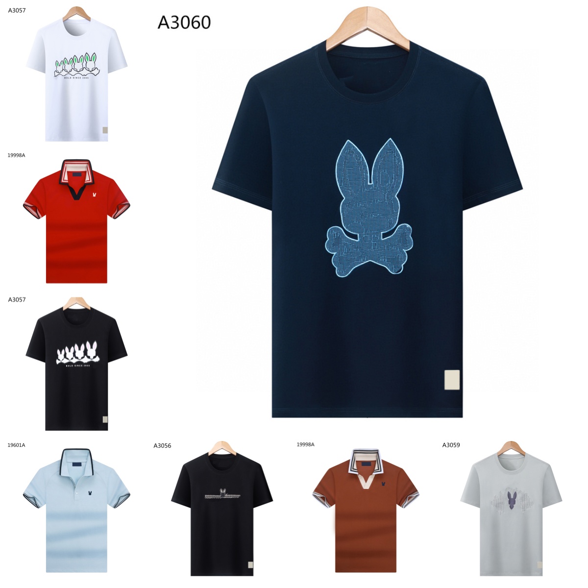 Psycholy MensBunnyly shirt polo designer T shirt breathable fabric slim fit fashionable casual shirt business casual mens short sleeved shirt
