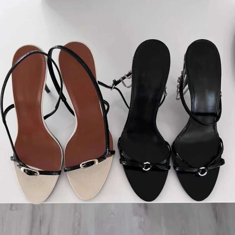 2026 Women European And American Simple One Strap Open Toe High Heels Summer Slip Color Block Thin Strap Fairy Style Sandals