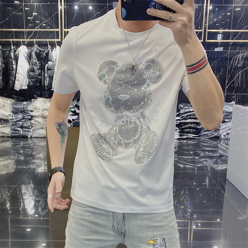 Designer Short-sleeved Shirt - Summer Men's Short-sleeved New Style - Popular Brand Crystal Bear Men's Loose Round-neck Short-sleeved T-shir