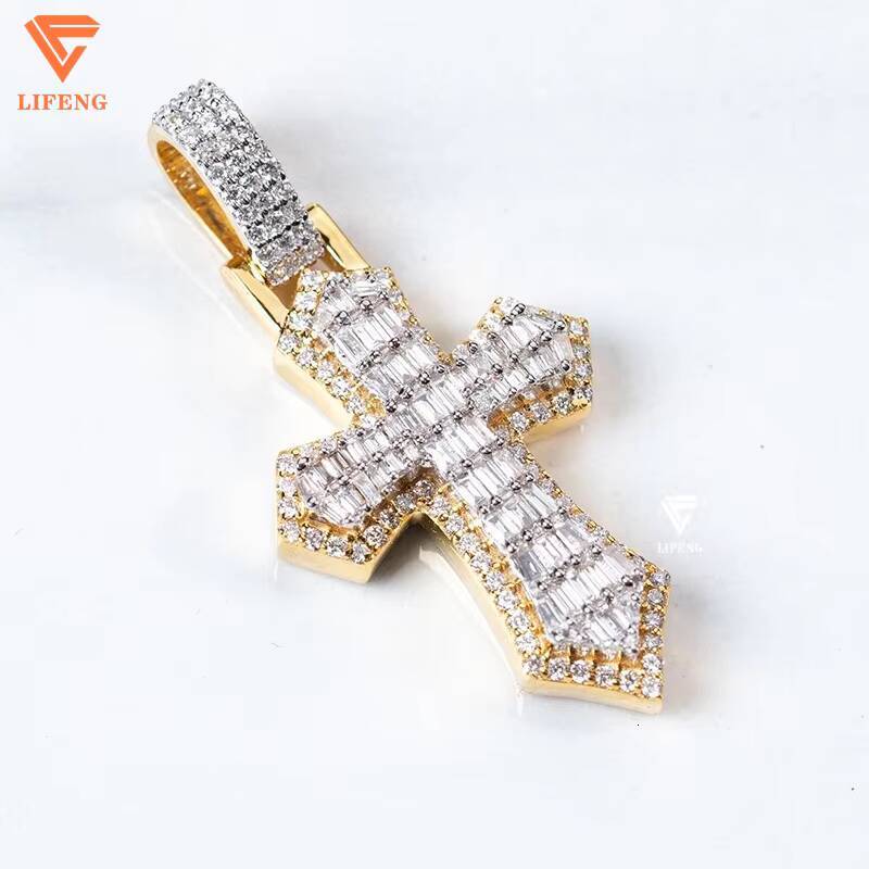 Custom 925 Sterling Silver Full Iced VVS Moissanite Cross Pendant Necklace Womens Hip Hop Style Gold Plated Diamond Main Gift