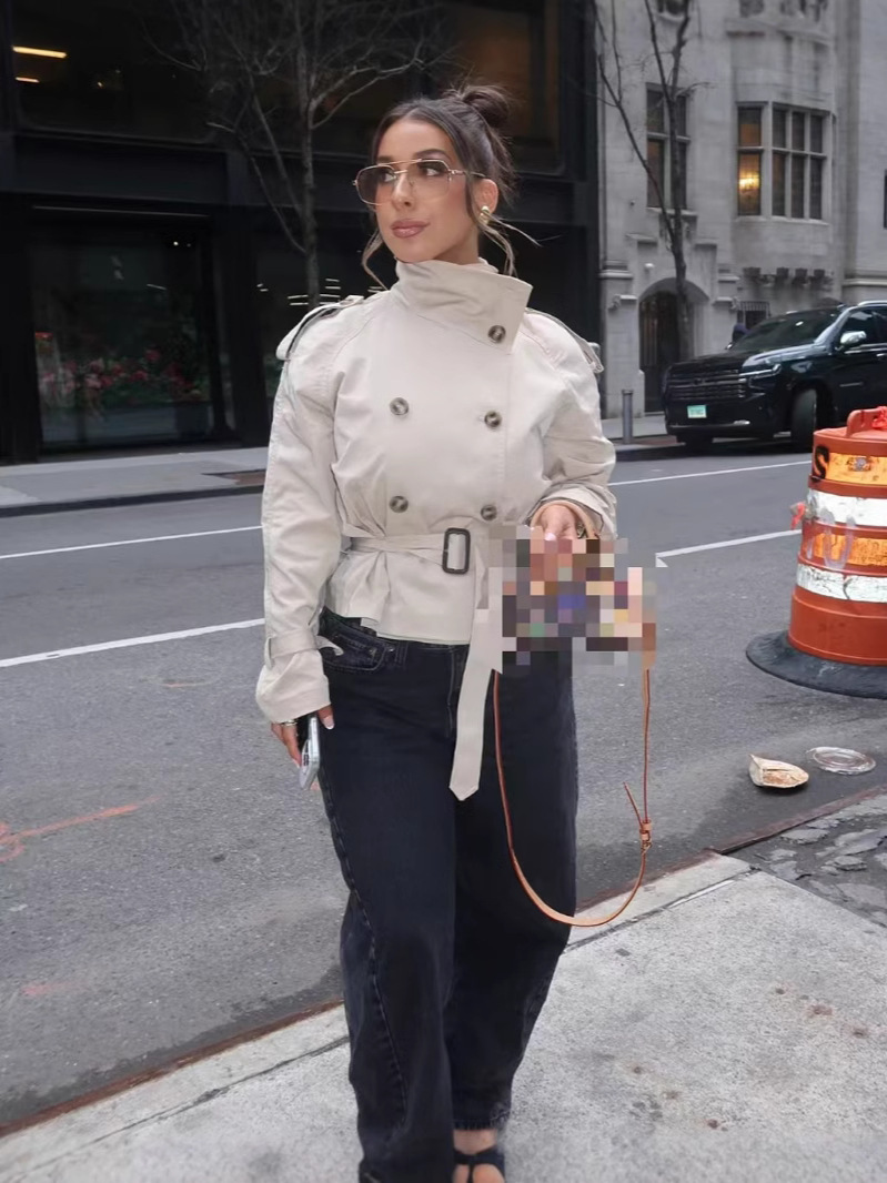 Women's Jackets HXAO Crop Khaki Windbreaker Jacket Autumn Fashion Stand Collar Long Sleeve Trench Coat Double-Breasted Belt Outerwears