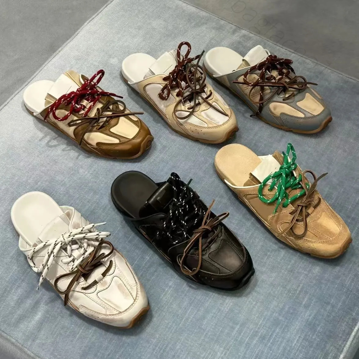 MM Designer Shoes Men Women's Lace-up Mule Sneakers, Collaboration Edition Retro Casual Flat Slippers, Open Back Slip-on Sandals for Summer Daily Wear Size 35-45