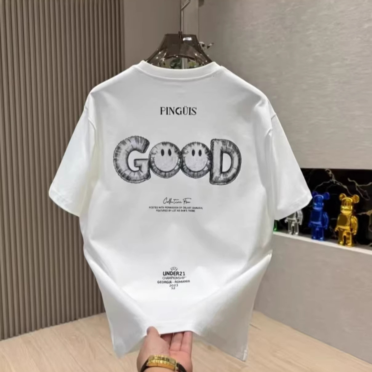 Luxury Designer 2026 New Men's Smiley Good Print T-shirt Summer Casual Sport Fashion Outdoor Versatile Streetwear Cotton Short Sleeve