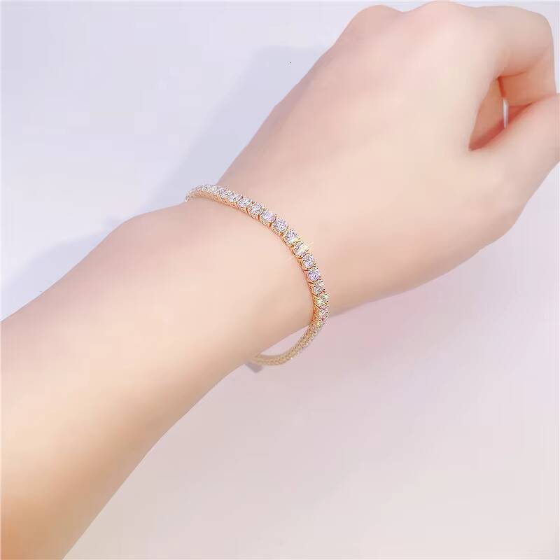 Moissanite Diamond Bracelet 2mm Square 925 Sterling Silver Hip Hop Tennis Chain Bracelet for Women Party Gift Birthday