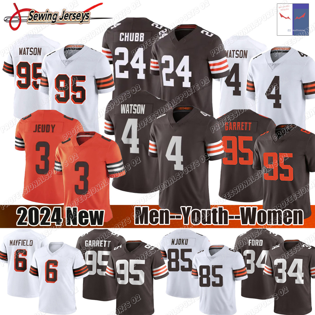 95 Myles Garrett 4 Deshaun Watson Jersey Brown jersey 3 Jerry Jeudy Jeremiah OwusuKoramoah Jerome Ford Amari Cooper Elijah Moore David Njoku Denzel Wa