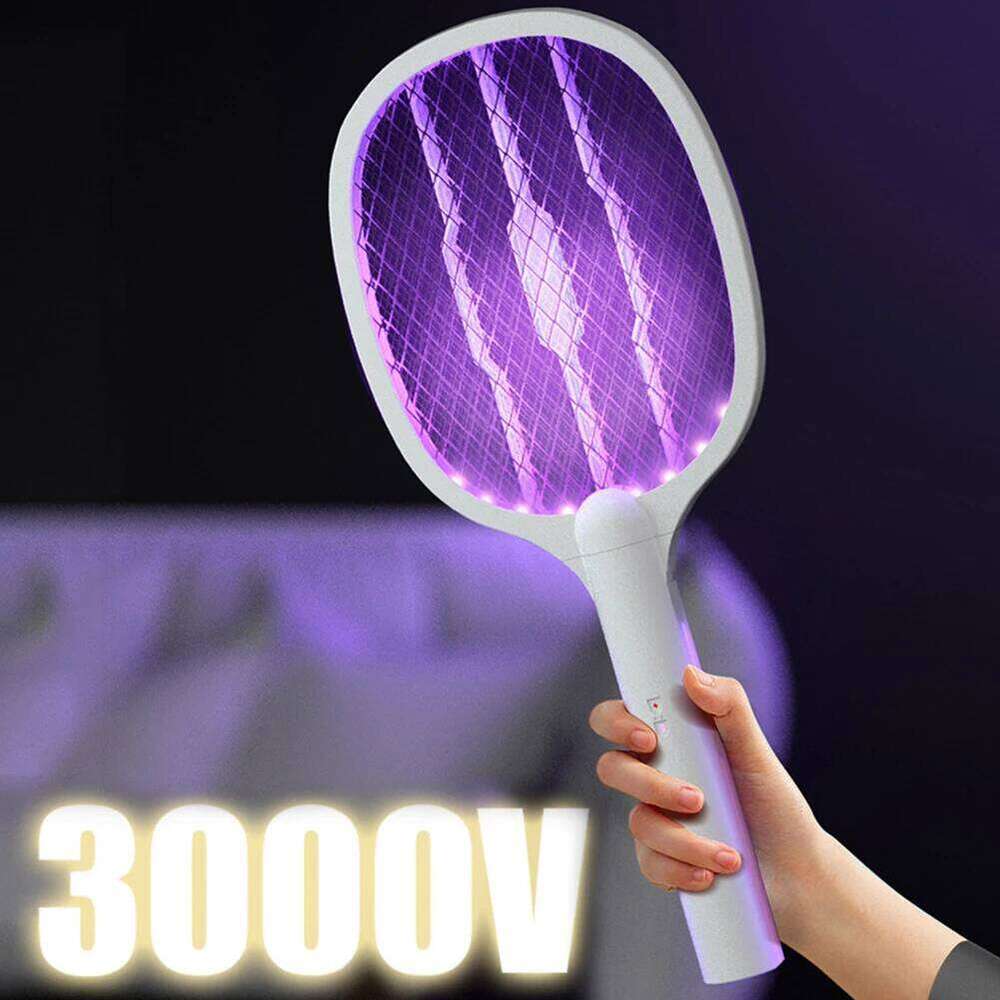 3000V Rechargeable Electric Swatter USB-C Handheld Bug Zapper Racket 2 in1 Fly Killer and Mosquito Trap Lamp for Home Office