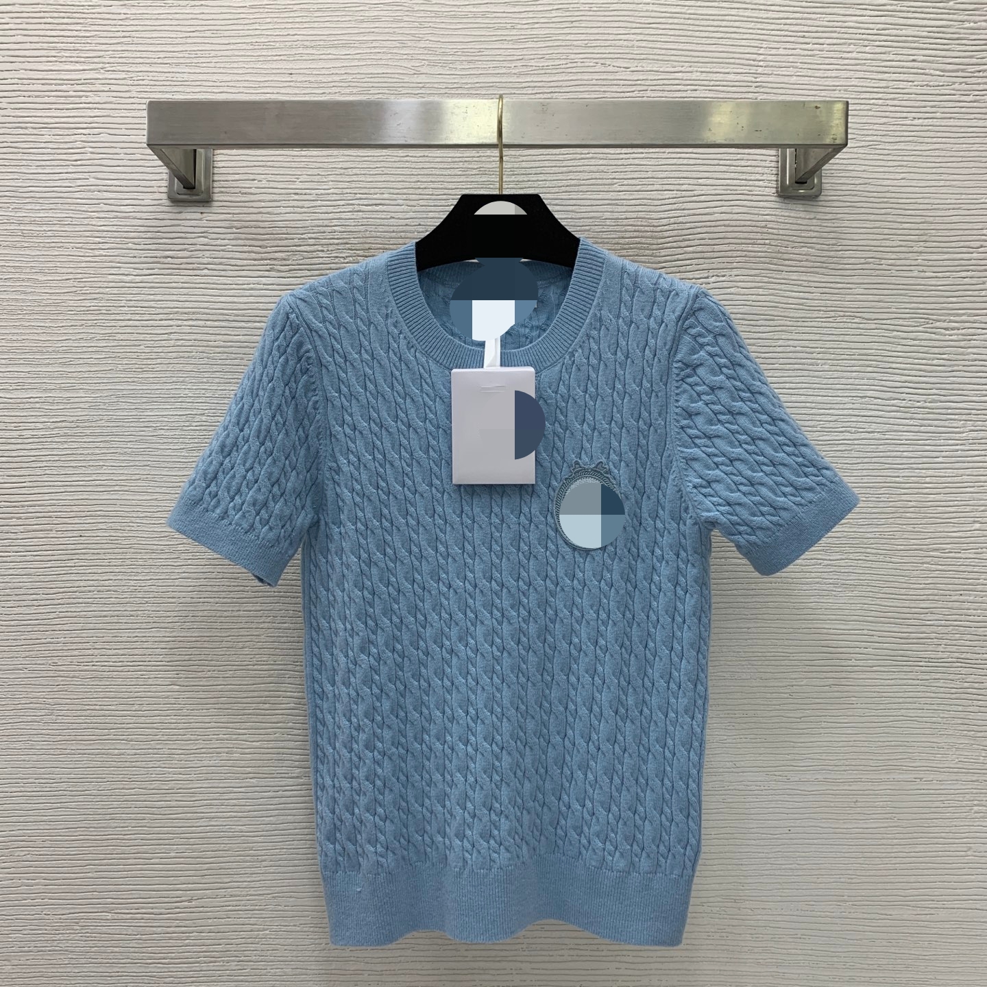 G26040943 New style 100% wool yarn fabric round neck short sleeve knitted top for 2026