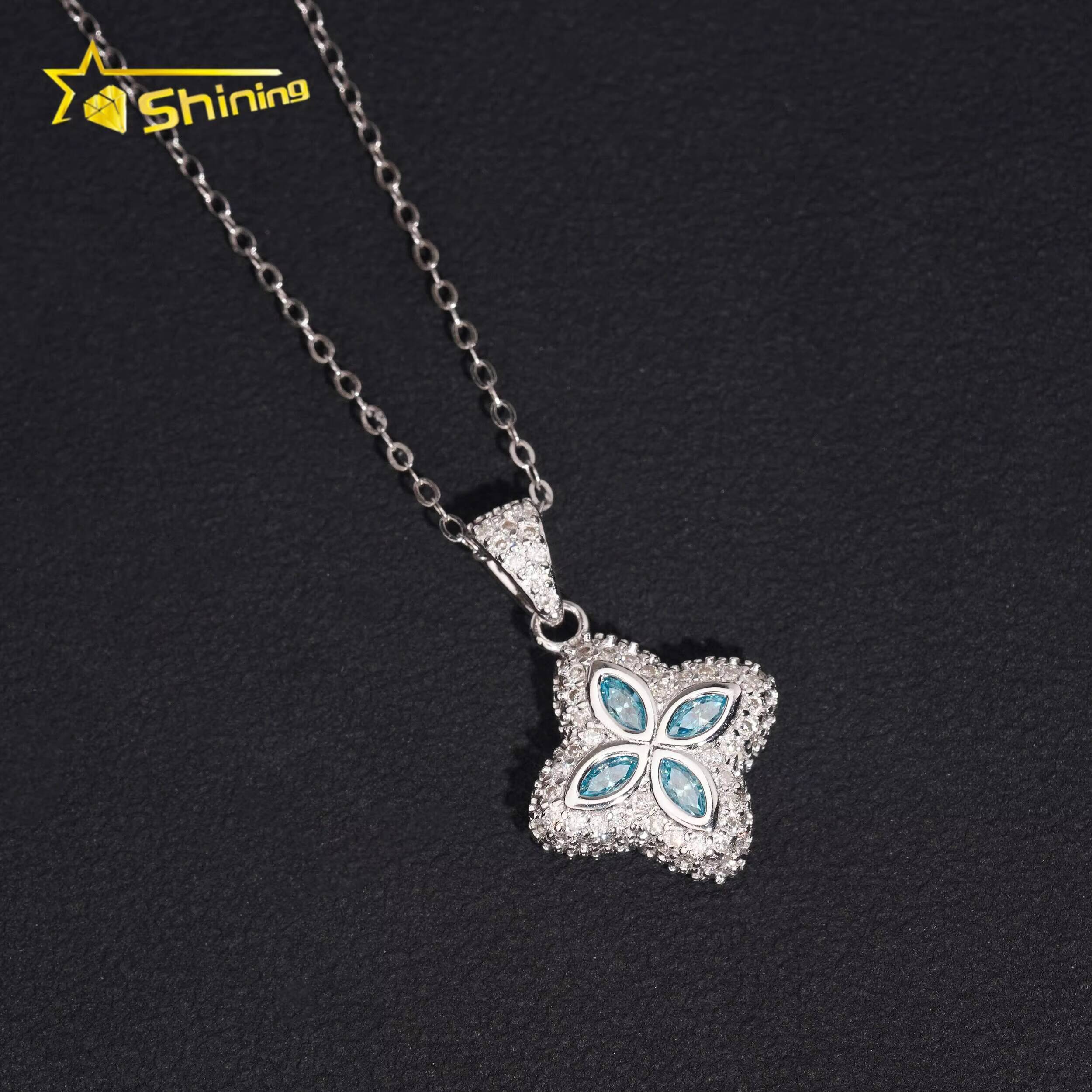 GRA Certificated Iced Out Moissanite Clover Pendant Necklace Fine Jewelry 925 Silver Pendants for Women Necklace