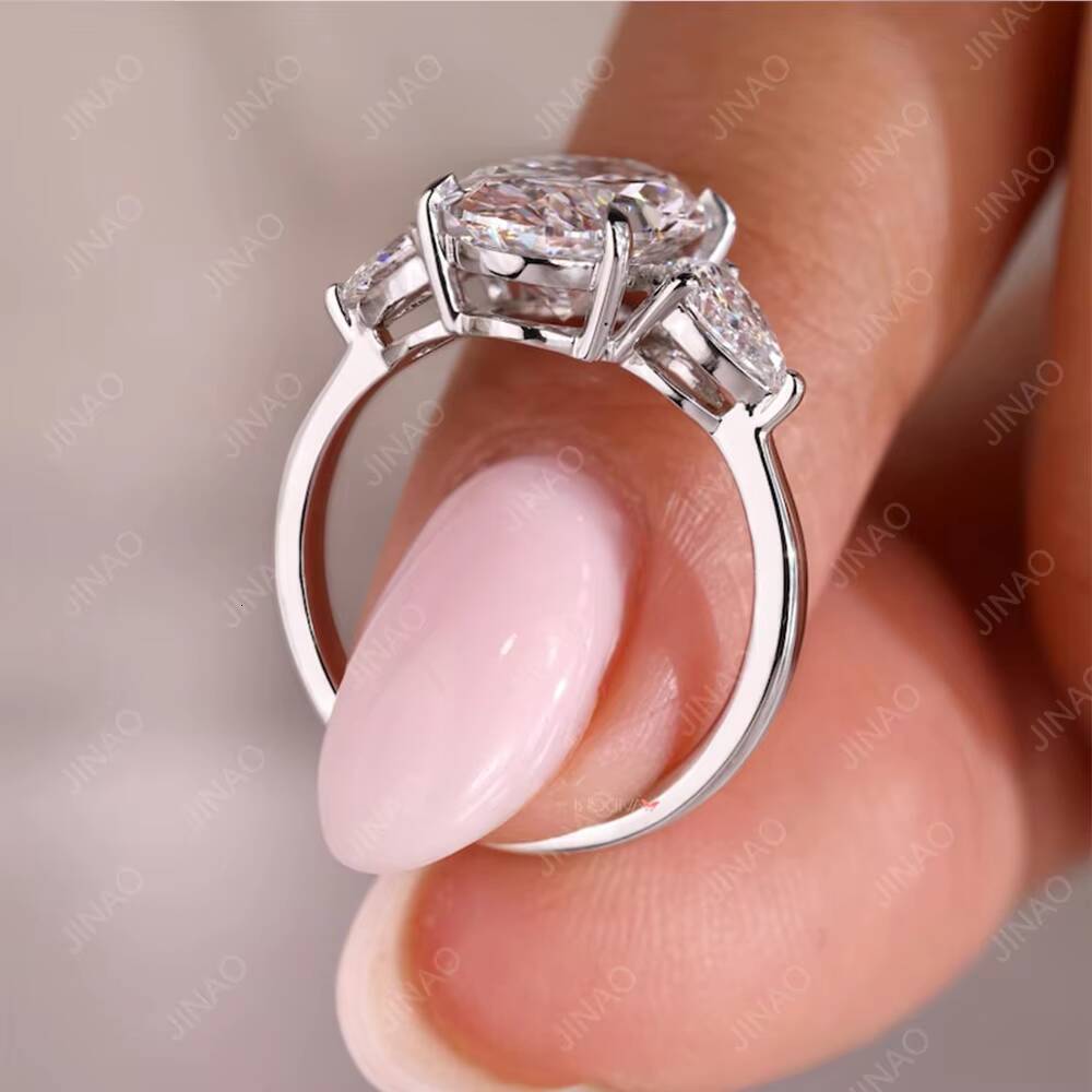 Classic Luxury 3-Stone 3ct Oval Lab-Created Diamond IGI Certified Womens 14K White Gold Engagement Ring