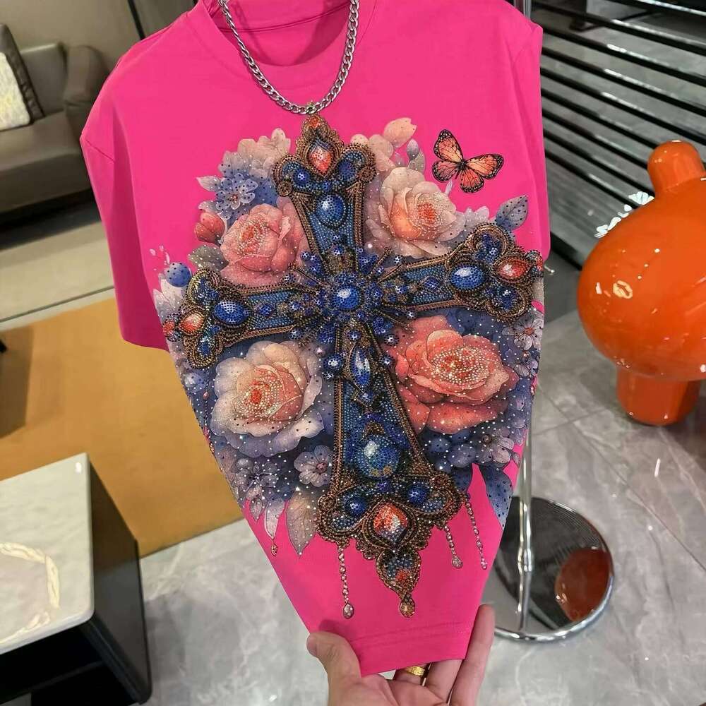 brand Spring New Loose Chic Tees Round Neck Short Sleeve Hot Diamond T Shirts Men s Fashion Versatile Casual Quality Trendy Tops MAKOUFEI