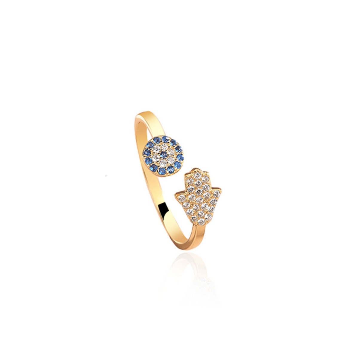925 sterling silver devil's eye open ring with a simple palm design and diamond inlay