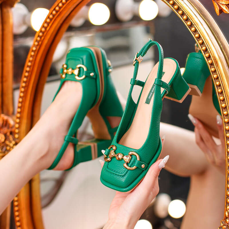 Vintage Square Toe High Heels for Women 2023 New Style Horsebit French Mary Jane Chunky Heel Single Professional Work Shoes