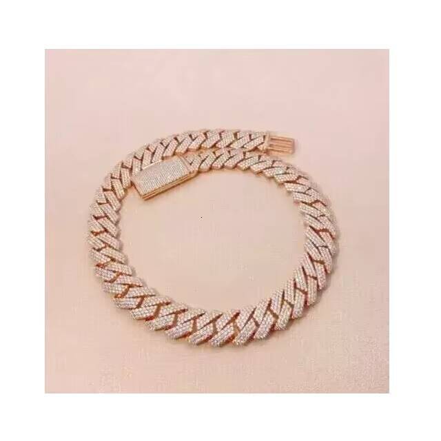 14K Rose Gold Finish 15 Ct Round Real Moissanite Mens Miami Cuban Link Bracelet Diamond Bracelets Bangles