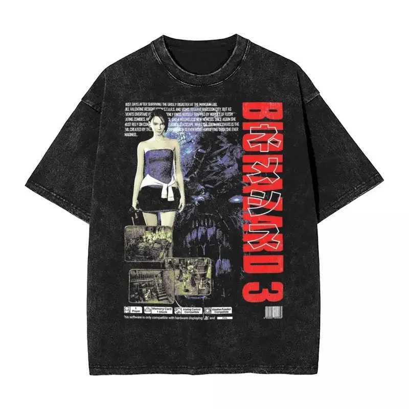 Residents Evils Biohazard 3 T Shirt Washed Short Sleeve Harajuku T-Shirts Horror Game Fashion Men Women Tops Graphic Tops TeesT260410