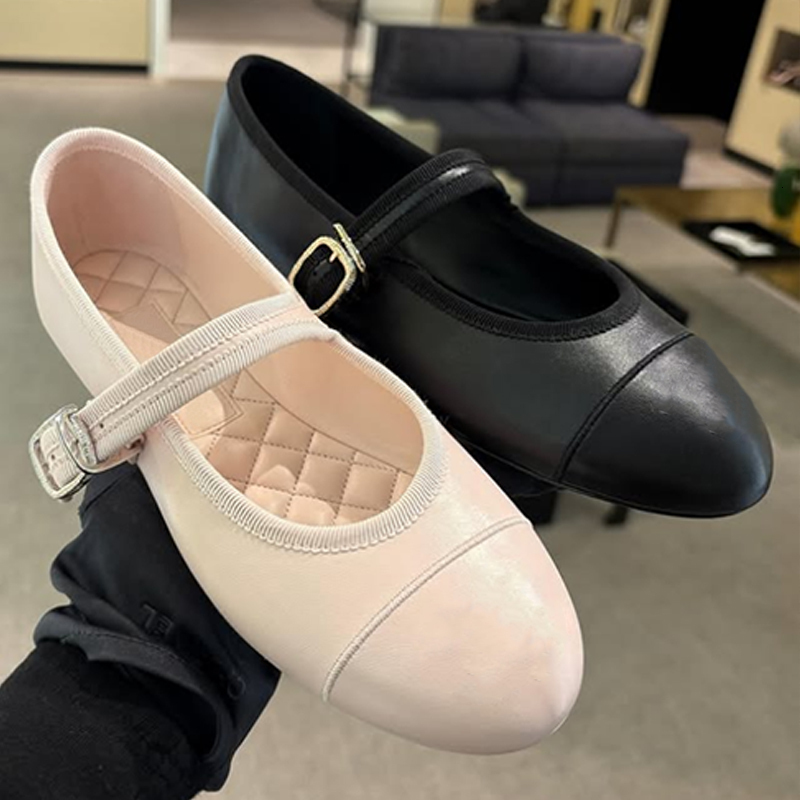 Designer Trendy Women Elegant Round Toe Ballet Flats Ballet Shoes Dress Shoes Lambskin Ballet Flats Dance Shoes Loafers 1081