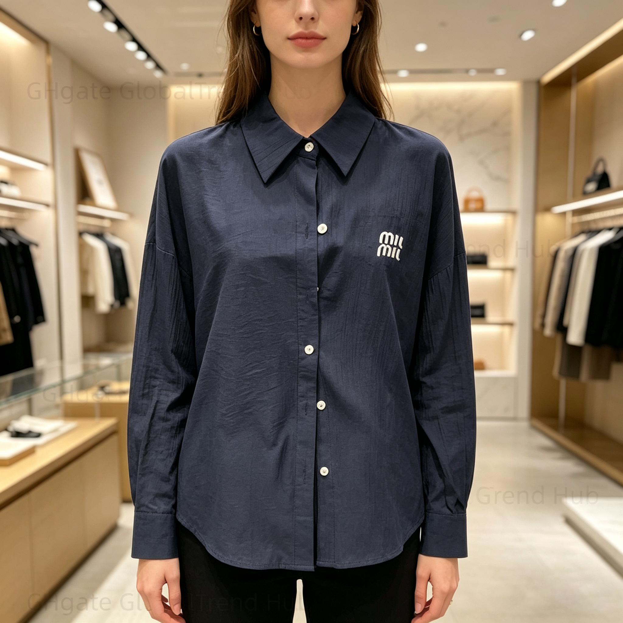 designer clothes women Elegant Wrinkle Resistant Women's Blouse, Luxury Embroidery Relaxed Fit Shirt, Soft Breathable Spring Summer Top, Flattering High Low Hem
