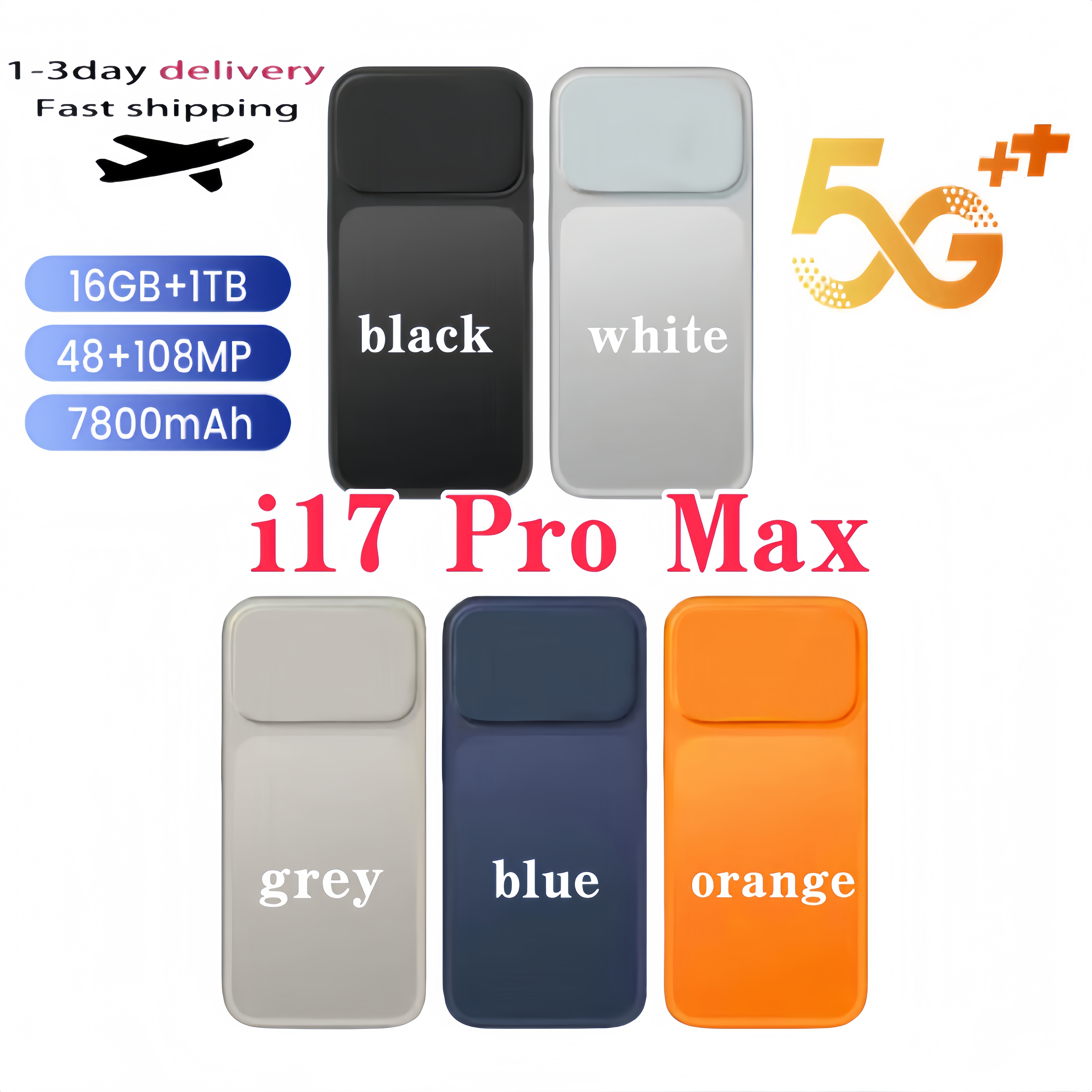 i17 Pro Max 2TB 5G mobile phone facial recognition 20MP camera global version English version 16GB+1TB storage full HD display dual card GPS function