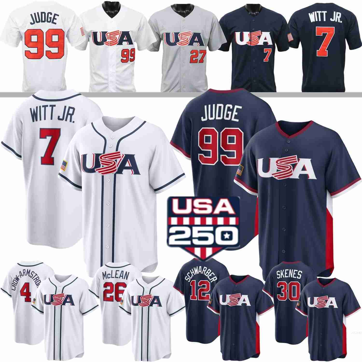 2026 WBC USA Team World Baseball Classic Jersey Aaron Judge Bobby Witt Jr Pete Crow-Armstrong Harper Roman Anthony Skenes Raleigh Schwarber Bregman Mc