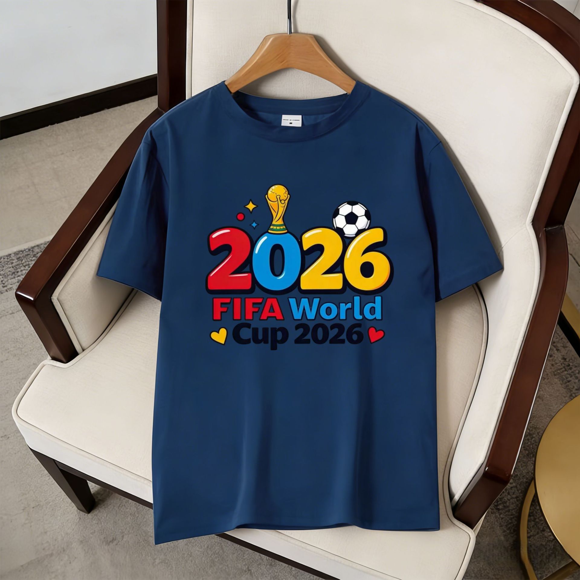 Cartoon Print Color Block Tees | 2026 World Cup Soccer Fan Support Tops Unisex American Streetwear Loose Casual Short-Sleeve