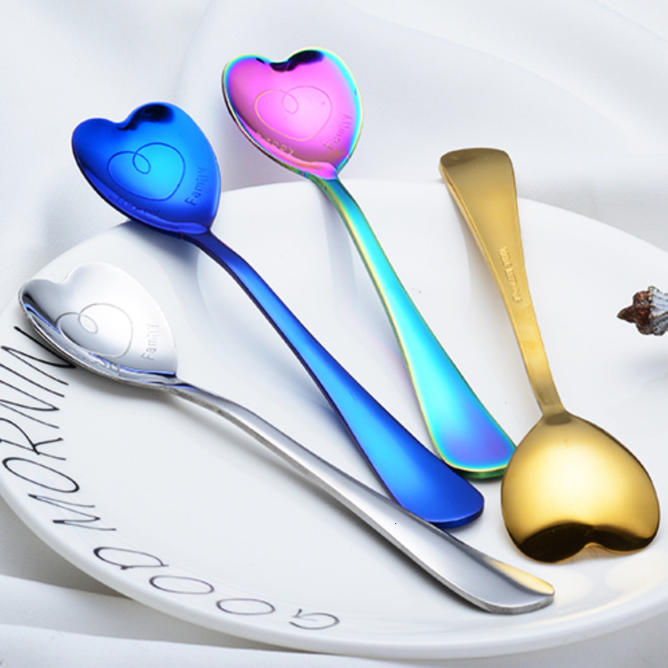 Spoon Wedding Creative Heart Shaped Gift Titanium Stainless Steel Dessert Ice Spoon For Music Bar Colorful Color